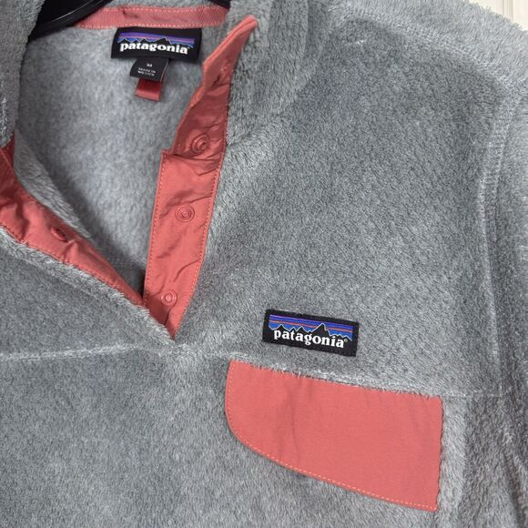 Patagonia Polartec Thermal Pro Gray w/Peach Trim 1/4 Snap Pocket Fleece Jacket M - Picture 3 of 7